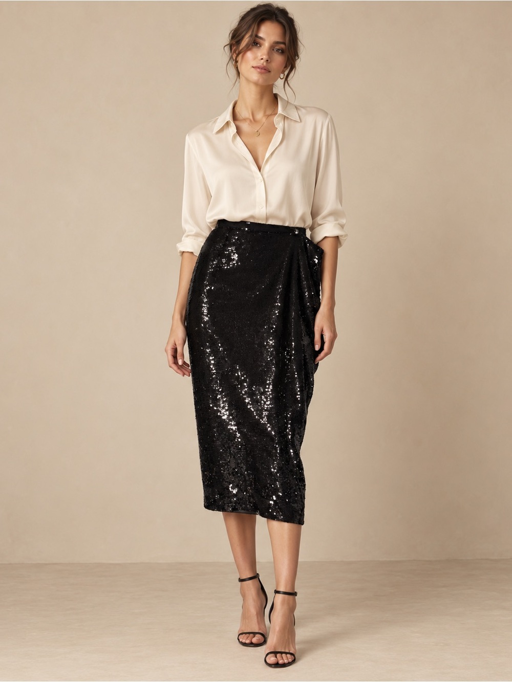 Lauren Ralph Lauren Black Sequin Cocktail Pencil Skirt Size Extra Large